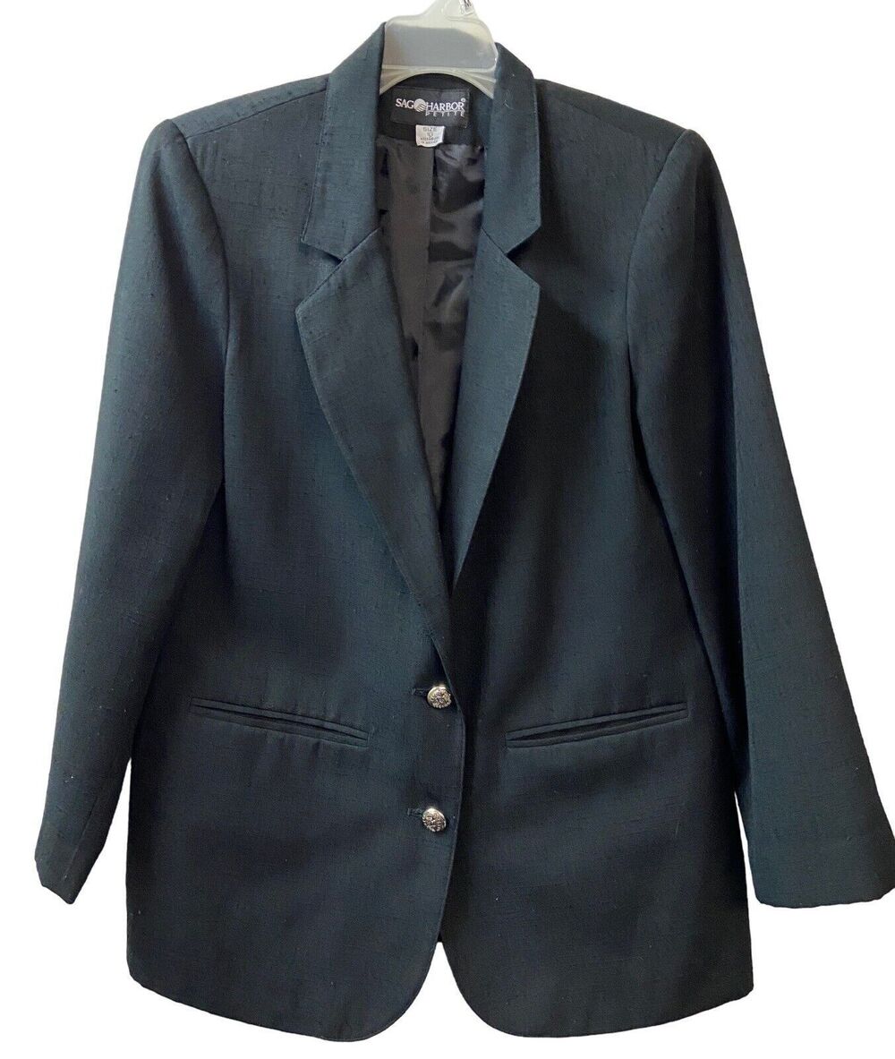 Sag Harbor Womens Petite Size 10 Black 2 Button Career Professional